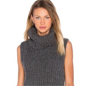 Sleeveless Ribbed Wool / Yak Grey Turtleneck Sweater